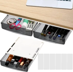 3 Pack under Desk Drawer, Self-Adhesive Slide Out Organizer Tray, Plastic under - Picture 1 of 7