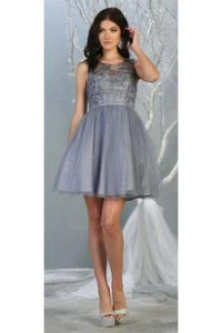 Womens Dresses For Bridesmaids Semi Formal Short Boat Neck A-Line Plus Size - Picture 1 of 18