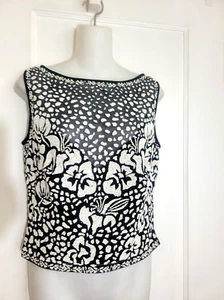 TADASHI Beaded Sleeveless TOP, Size L, Black & White Floral, Mesh, Lined Bodice - Picture 1 of 7