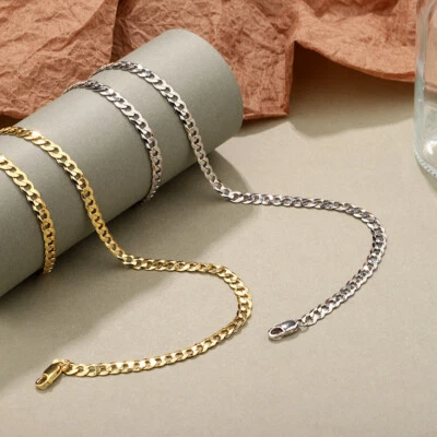 Cadena de eslabones cubanos de plata de ley 925/chapada en oro de 18 quilates para hombre y mujer de 5 mm Foto 1 de 4