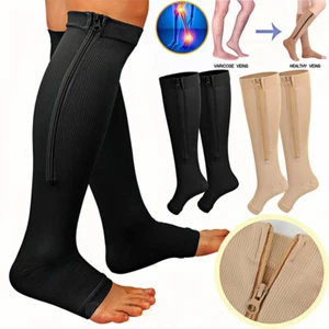 1/3x Premium Nylon Zip Up Open Toe Compression Socks Orthotics Support Stockings - Picture 1 of 12