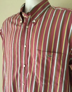 Lacoste Button Down Mauve Striped Shirt Alligator Logo Pocket Sz 42 - Picture 1 of 6