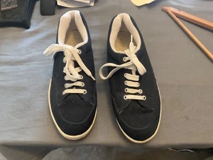 ST MICHAELS MARKS & SPENCER MENS BLUE CANVAS BOAT SHOES SIZE 9 VINTAGE VGC - Picture 1 of 5