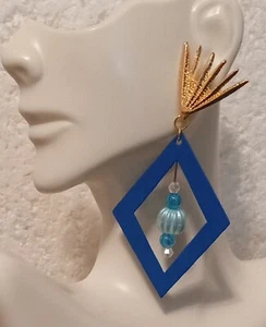 Eclectic Fusion Stud Earrings - Acrylic, Wood, Aluminum & Crystal 3" Earrings - Picture 1 of 3