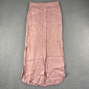 Cynthia Rowley Women's Linen Solid Pink Midi Skirt Size Small