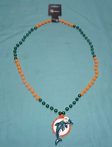 NEW NFL Miami Dolphins Bead Necklace 20 inch Multicolor Plastic Beads With Medal - Picture 1 of 9