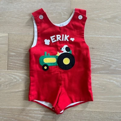 Pantalones Cortos Kelly's Niños Rojo Mameluco Perro en Tractor ERIK Talla 2 De Colección Foto 1 de 3