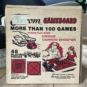 Juego Merdel vintage Mfg. Tablero de juego Co. Carrom con tablero de caja original solamente - Imagen 1 de 7