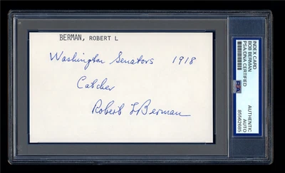 BOB BERMAN SIGNED MINT INDEX CARD PSA/DNA AUTO JEWISH SENATORS INSCRIPTION - Image 1 of 2