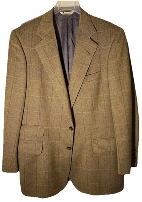 AQUASCUTUM LONDON Regent Fine Wool Hacking Blazer-Sz 42-Loden Brown Windowpane  - Image 1 of 4