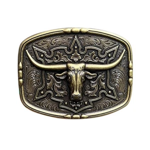 Western Longhorn Bull Belt Buckle – Antique Bronze Look – Cowboy Rodeo Style - Picture 1 of 9