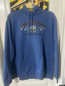 Harley Davidson Felpa con Cappuccio Pull Over Blu Uomo 3XL Spedizione Gratuita - Foto 1 di 5
