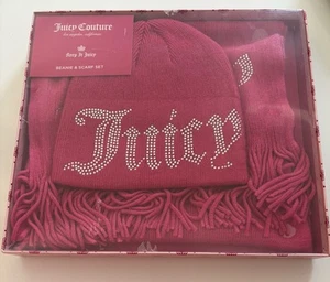 Juicy Couture Hot Pink Keep It Juicy Bling Rhinestones Cute Beanie Scarf Set NIB - Picture 1 of 4