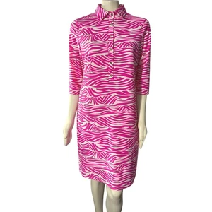 Vestido recto Jude Connally rosa estampado de cebra cuello manga 3/4 elástico XL - Imagen 1 de 8