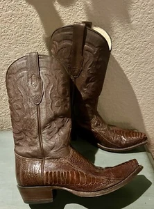 LOS ALTOS MEN Sz 10 1/2 EE COWBOY SNIP-TOE BOOTS Ostrich Snake - Picture 1 of 9