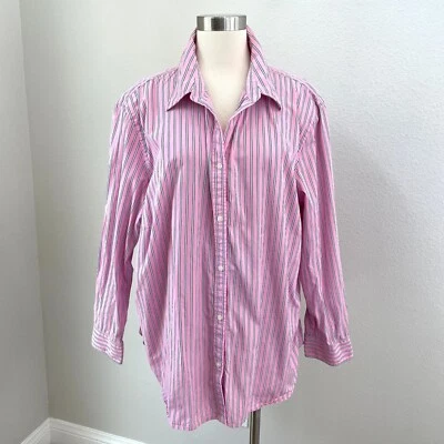 Blusa Top Chaps Para Mujer Plus 3X Rosa Rayas Abotonada Manga Larga Foto 1 de 4