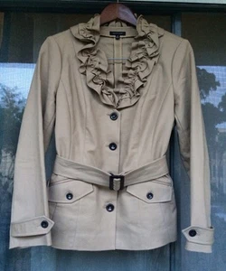 Saks Fifth Avenue jacket Ruffles Belted Cotton Tan/Beige Chic & Beauty Size: 8 - Picture 1 of 5