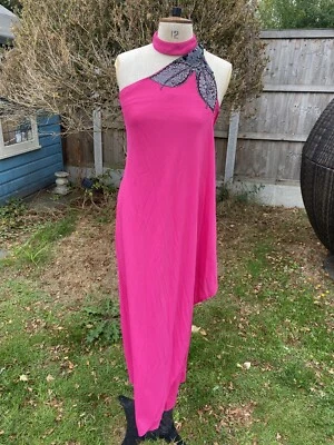 VINTAGE HANDMADE 80S DRESS HALTER NECK SEQUINS BEADED SIZE 10 PINK BESPOKE LONG - Image 1 of 4