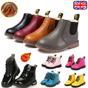 KIDS ANKLE BOOTS GIRLS BOYS WINTER WARM CHELSEA FUR LINED SNOW BOOTS SHOES UK - Picture 1 of 24