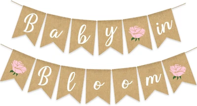 Banner de arpillera bebé en flor flor decoración baby shower planta rústica dulce niña Foto 1 de 4