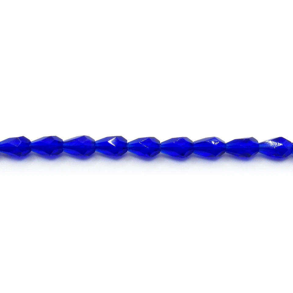 Cobalt Blue Transparent- 50 7x5 mm Teardrop Czech Glass Fire Polish Beads - Image 1 of 1