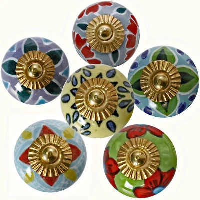 Möbelknöpfe Set 6 STK  Möbelgriffe Keramik Knöpfe Griffe Möbelknopf Rund Bunt - Bild 1 von 3