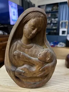 Vintage Madonna and Child Wood Carved Hand Carved Religious Carving Relief - Picture 1 of 5
