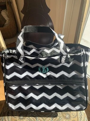 Thirty-One True Beauty Travel Makeup Bag Retired Chevron Black & White KBM Tote - Image 1 of 4