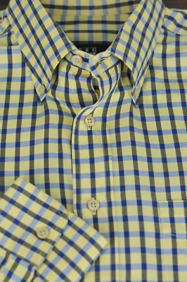 Ike Behar Men's Yellow Blue Green Check Pinpoint Cotton Casual Shirt L Large Foto 1 de 4