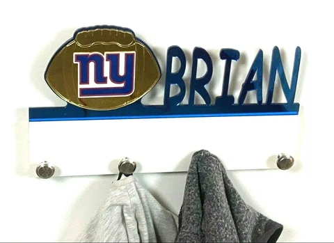 Personalized Coat Hanger NY New York Giants Hat Rack Towel Hook Wall Organizer Cover