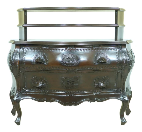 LF53198EC: Unusual French Style Bombe 2 Drawer Commode w. Bookshelf Cover