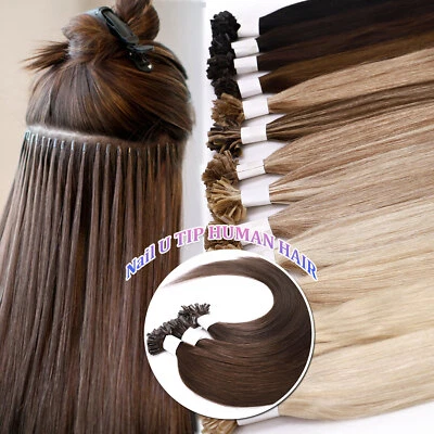 Nail Tip U Tip Pre-Bonded Keratin 100% Remy Real Human Hair Extensions Straight - Image 1 of 4