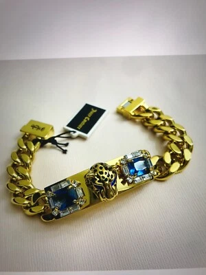 WJW634 Pesado Grueso Juicy Couture Lujo Leopardo ID Oro Cadena Pulsera Púrpura Nuevo con Etiquetas Foto 1 de 4