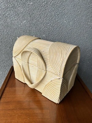 Box Bamboo Rattan Vintage Pencil Reed Wicker Mid Century Gabriella Crespi Era - Image 1 of 4