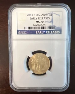 Moneda conmemorativa de oro de $5 del ejército clasificada como nueva 70 NGC lanzamientos tempranos 2011 - Imagen 1 de 4