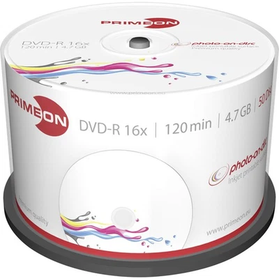 Primeon 2761206 DVD-R Rohling 4.7 GB 50 St. Spindel Bedruckbar - Bild 1 von 3
