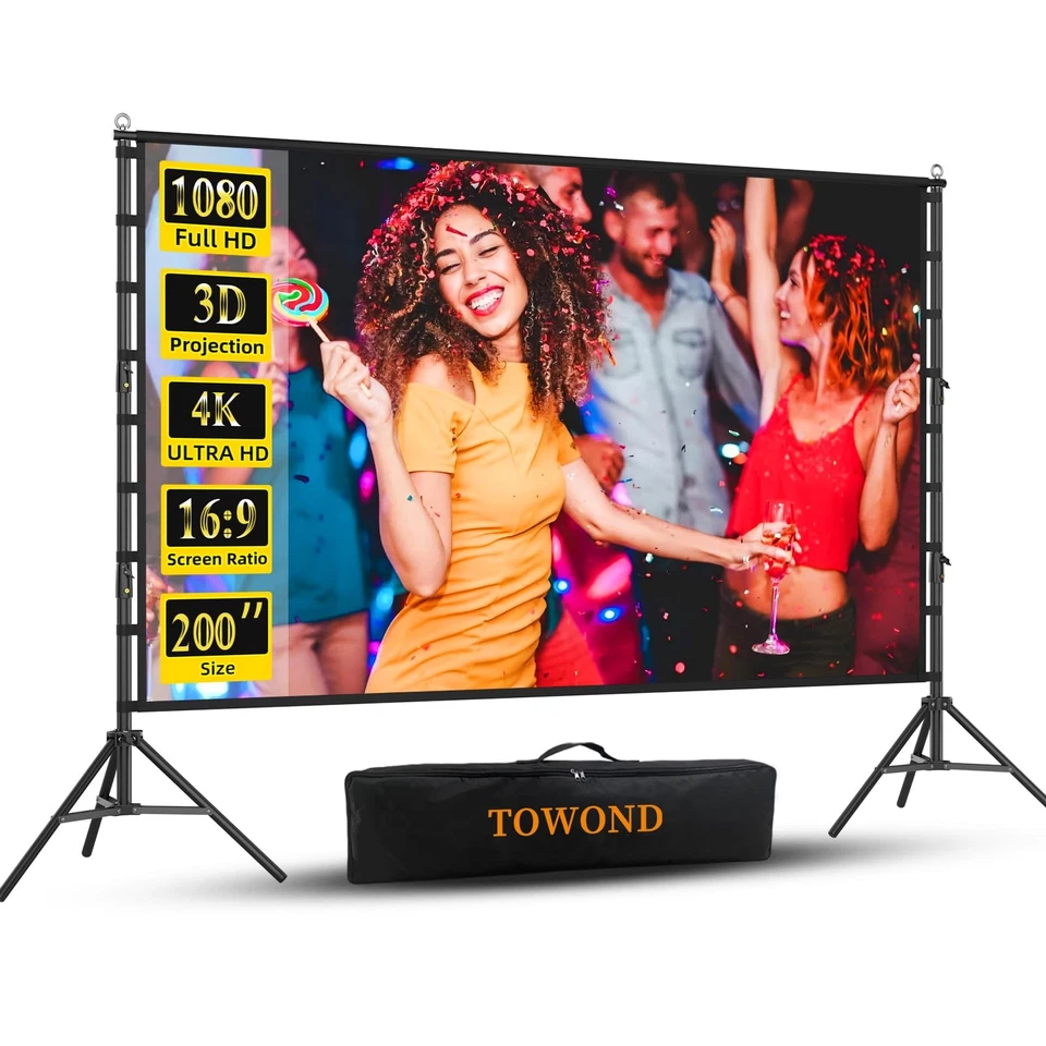 Outdoor Projector Screen with Stand, 200 Inch Portable Projection Screen - Du... - Image 1 of 4