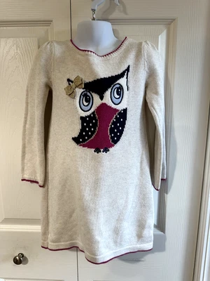 Niñas Talla 5 GYMBOREE 2015 Charm Class Marfil Brillante Lazo BÚHO Suéter Vestido Foto 1 de 4