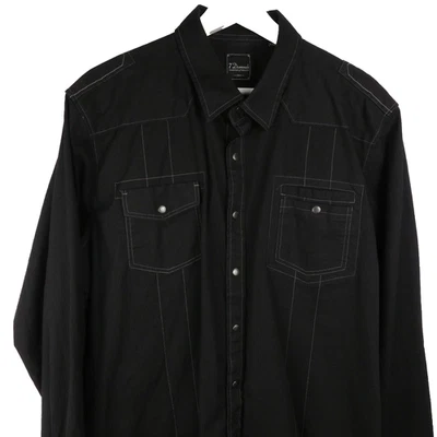 Camisa masculina 7 diamantes XXL 2XL listrada preta casual com botões bolsos de manga comprida - Imagem 1 de 4