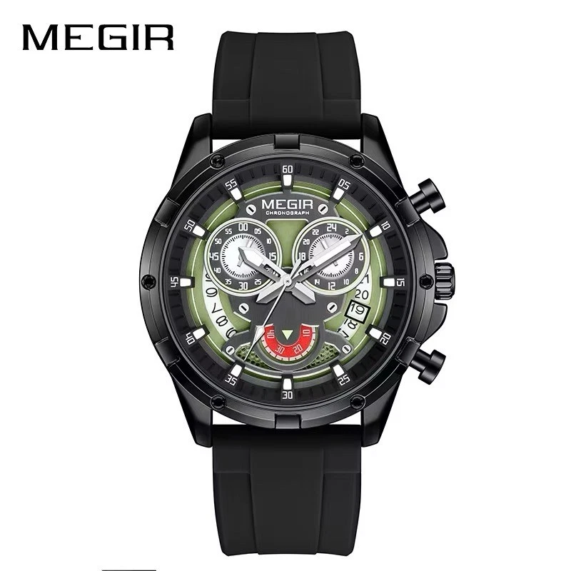 MEGIR 2248 Quartz Analog Watch Green Rubber Strap Sporty