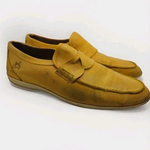 Men's John Fluevog Mustard Yellow Distressed Leather Loafer Size 11 Artist Funky - Picture 1 of 13