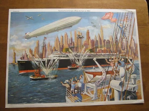 Schulwandtafel Lehrtafel Luftschiff Zeppelin Fahrgastschiff Bremen u. Revolution - Bild 1 von 2