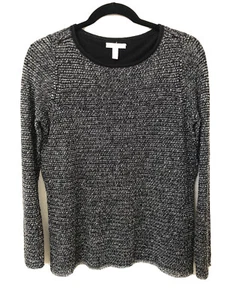 Nuova tunica Eileen Fisher collo bateau maniche lunghe nero/argento taglia XXS vendita al dettaglio $258 - Foto 1 di 6
