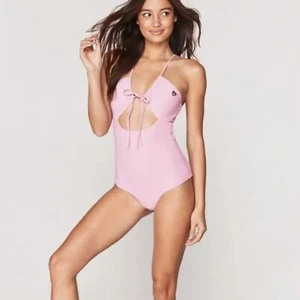 Spiritual Gangster Bathing Suit Pink Ribbed Shore One Piece Swimsuit - Picture 1 of 7