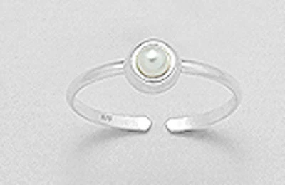 4mm Wide Solid Sterling Silver TINY Adjustable Pearl Toe Ring - Image 1 of 2