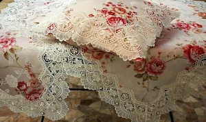 Tischläufer Spitze 40x85cm eckig Kissenhülle 40x40 Rosendruck Creme-Rosa 79380 - Bild 1 von 22