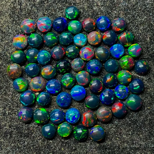Amazing Quality Round Shape Natural Multi Fire Ethiopian Black Opal Cabochon Lot - Image 1 of 4