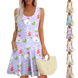 Women's Summer Dresses Fashion Easter Printed Loose Casual Sundresses Dress - Picture 1 of 33