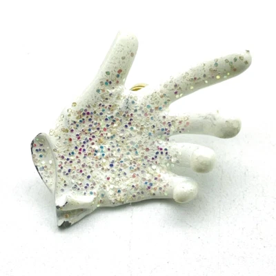 Vintage Michael Jackson White Glitter Hand Brooch Rhinestone Enamel Statement - Image 1 of 4