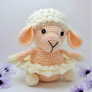 Plush Baby Lamb Handmade Crochet Stuffed Animal Peach & Cream Baby Shower Gifts - Picture 1 of 13